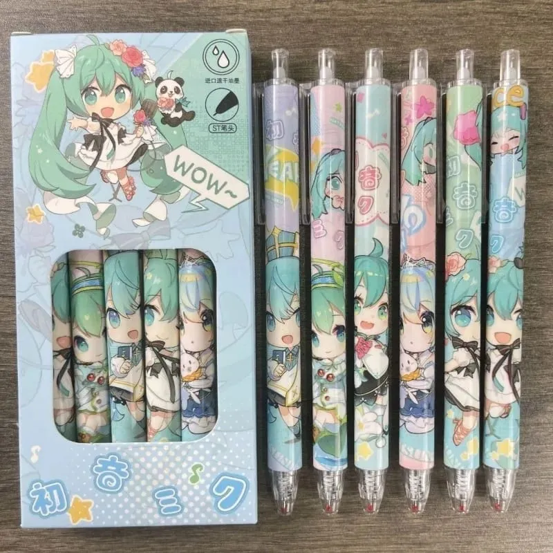 New Cute Cartoon Hatsune Miku Retractable Gel Pen Quick-Drying Black Ink Girly Aesthetic 0.5mm Black Writing Pen for Students — image 5
