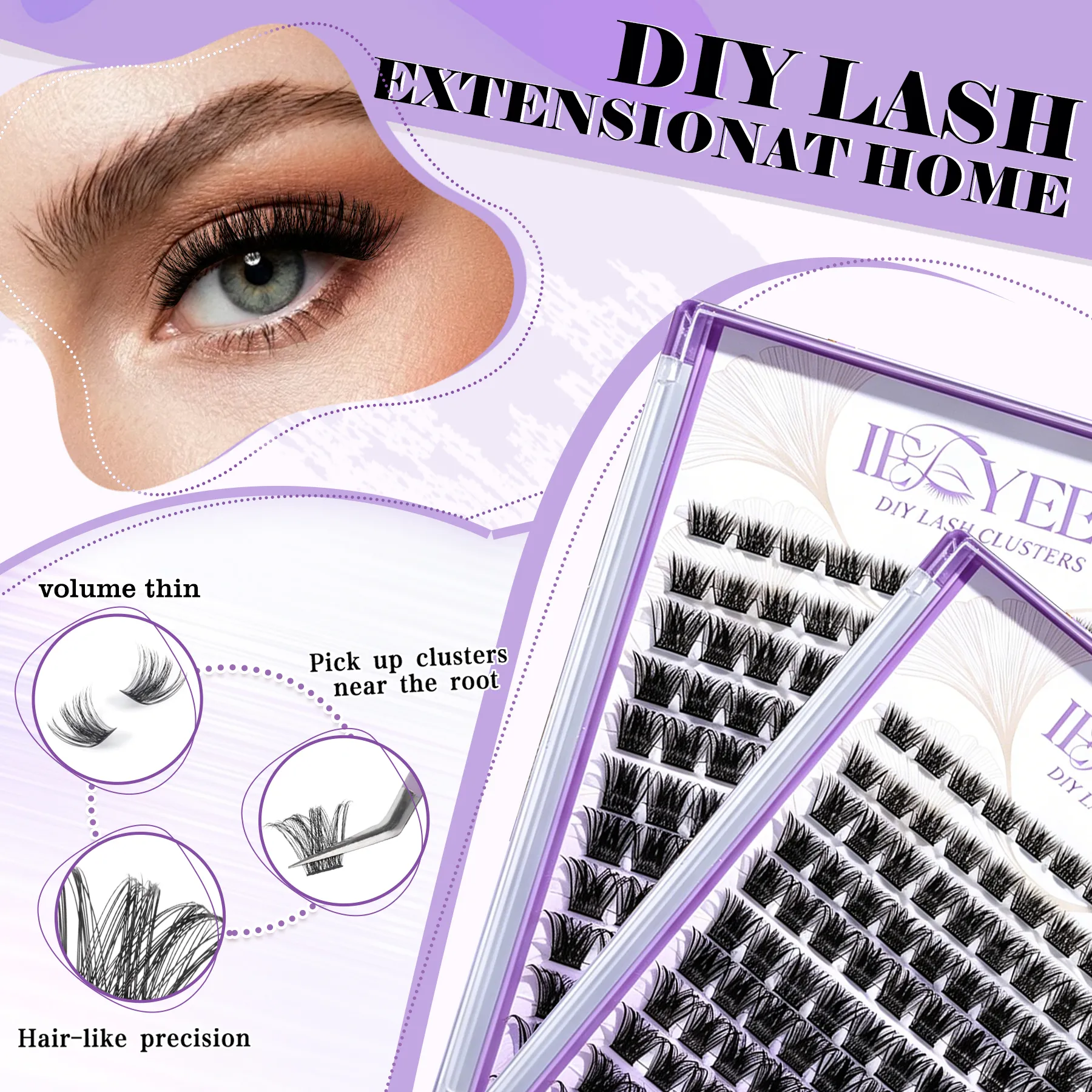 Wispy Dày Hàng Mi Cụm Lông Tơ Tự Nhiên Phân Đoạn Hàng Mi 3D Cá Nhân Tập Làn Mi 8-16 Mm Hỗn Hợp DIY Cây Nối Mi — image 5