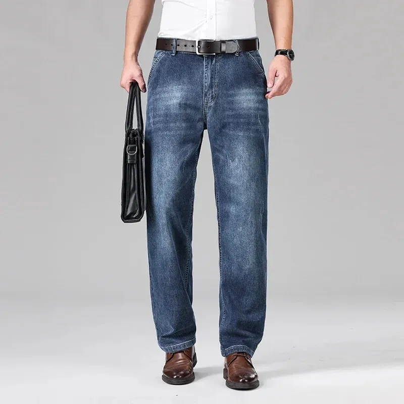 2026 Summer Men's Business Casual Thin Straight Jeans 90% Cotton Soft Stretch Fabric Baggy Denim Pants Male Brand Trousers — image 6