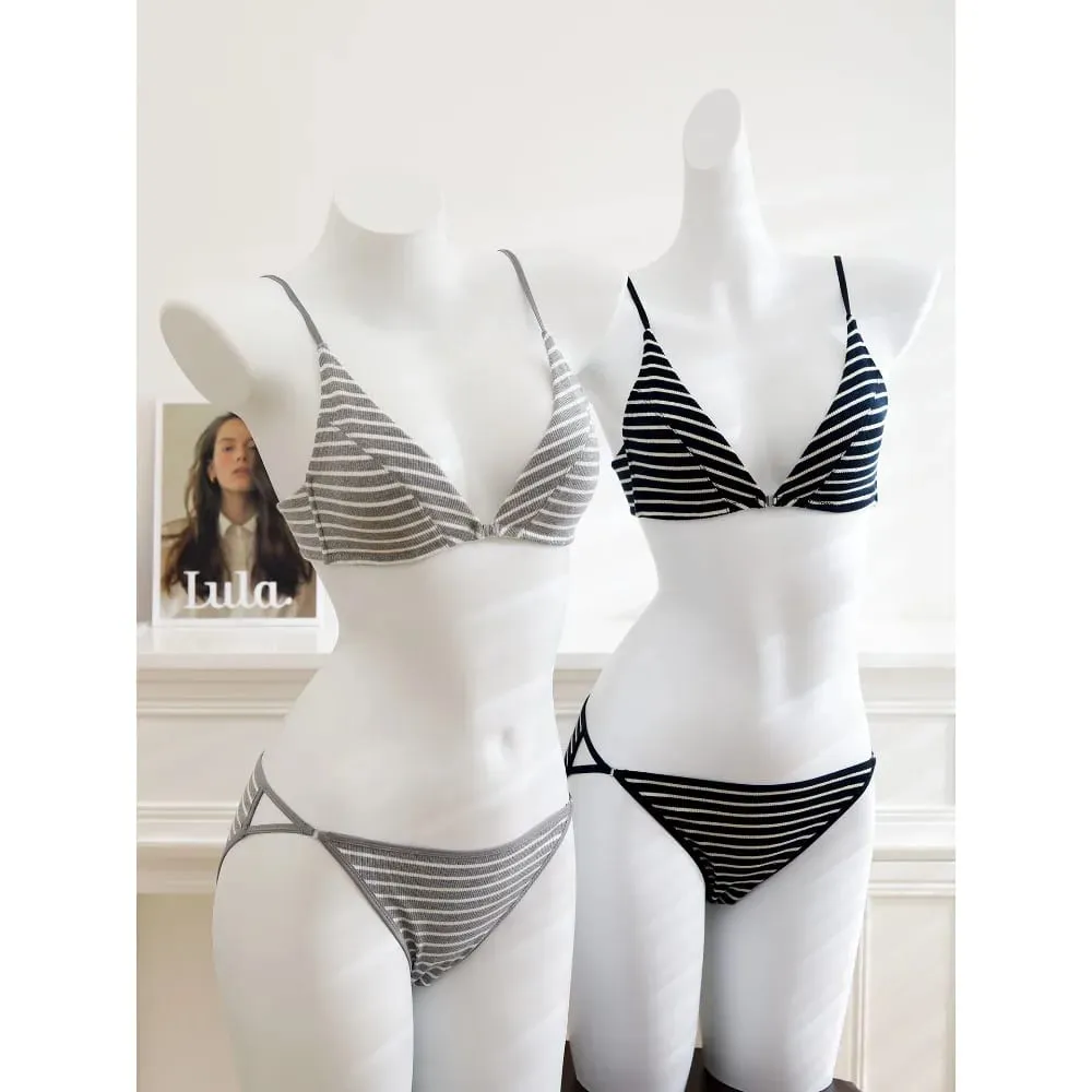 Women Front Closure Bra Set Summer Thin Light Cotton French Triangle Cup Backless Beauty Back Lingerie Suit For Small Chest S-XL — image 3