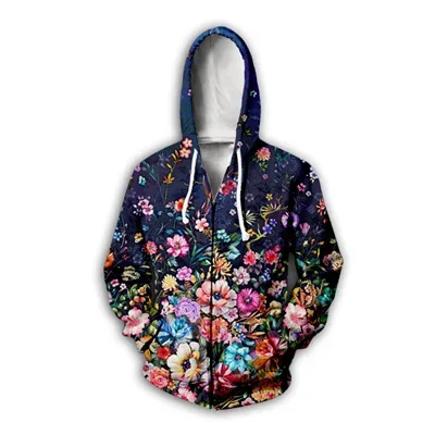 Flower Floral Pattern 3D Print Zipper Hoodies Men's Autumn Hooded Sweatshirts Oversized Streetwear Tracksuit Coat Man Clothing
