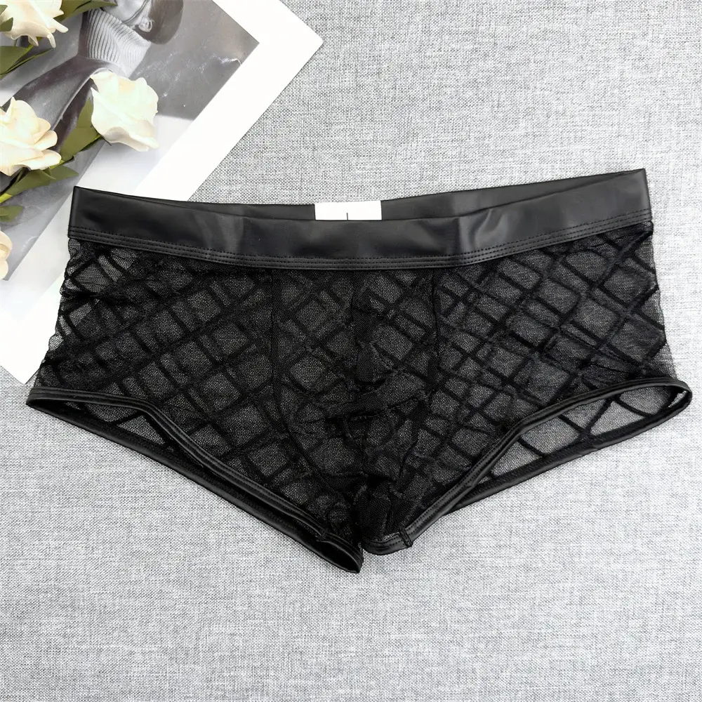 Man Sexig Diamond Mesh Ultratunt Transparent boxershorts Sommar Snabbtorkande Boyshorts Bulge Pouch Herr Underkläder — image 1