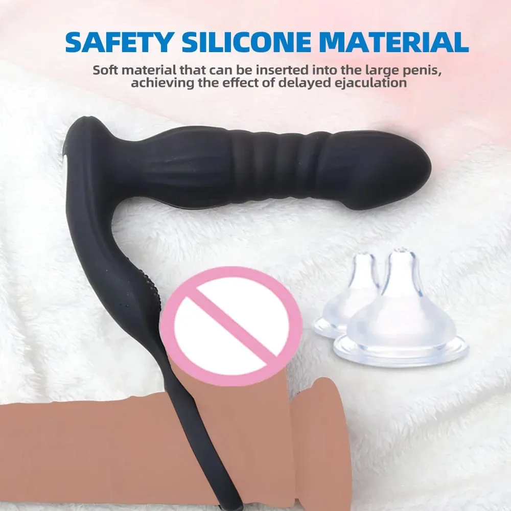 Stötande analvibrator med kukring Prostata massageapparat Analplugg Vibrator Fjärrkontroll Butt Plug Sexleksak för män och par — image 3