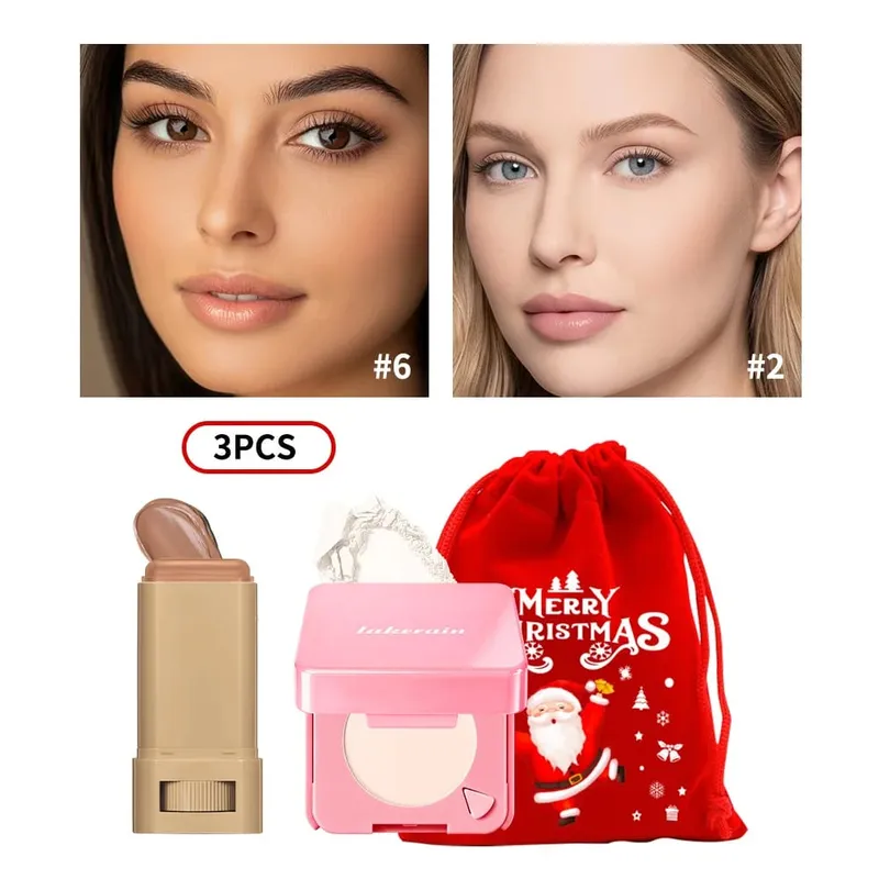 3 uds base en barra, polvo compacto para la cara con bolsa con cordón de Navidad, cosmético facial mate de larga duración, regalo de Navidad — image 12