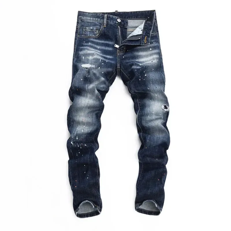 new design blue dsq2 Men Jeans Pants Cotton straight Slim Jeans Denim Designer Badge zipper D2 COOLGUY JEANS top quality 8523