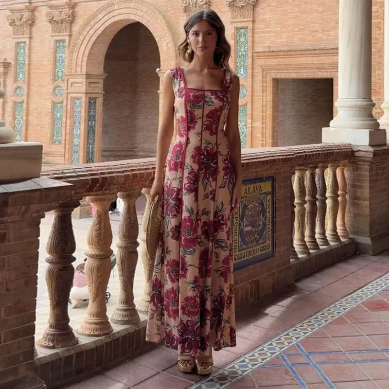 Women Printed V Neck Long Dress Flared Sleeve Lotus Leaf Edge High Waist Slim Fit Maxi Dresses Lady Elegant Evening Party Dress — image 10