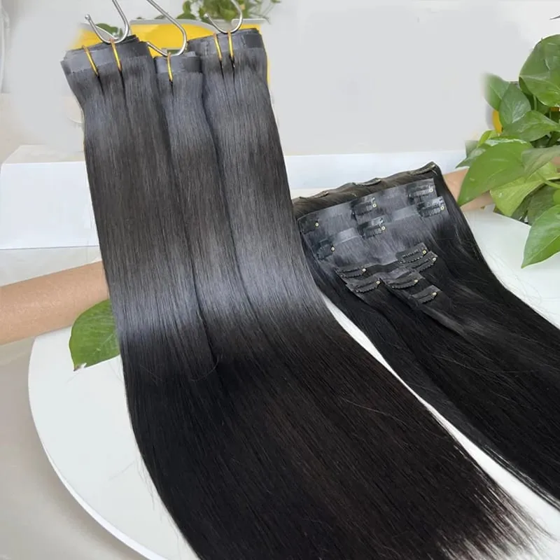 Bone Straight Clip In Human Hair Extensions Unprocessed Raw Hair Extensions Full Head Seamless Clip Ins Extension 100g/7pcs