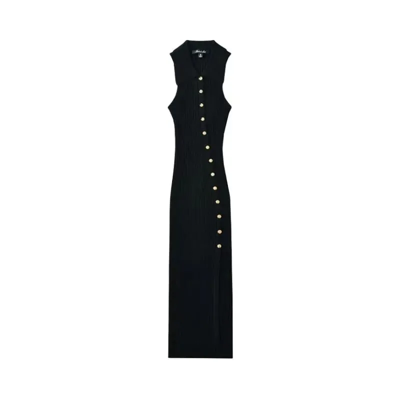 Sleeveless Dress Vestidos Dresses 2025 Woman Vestido Feminino Slim Simple Style All-match Slit Button Solid Color Sexy Commuting — image 5