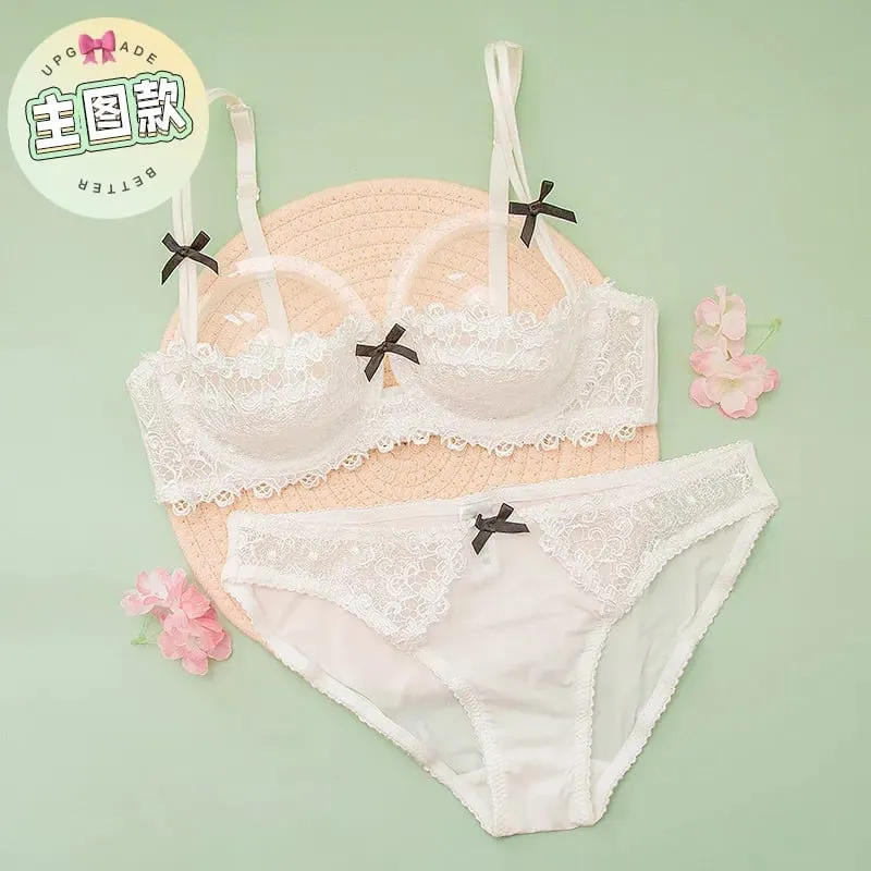 Sexy Lace Bra Set Women Plus Size Sheer Half Cup Push Up Lingerie Ultra Thin Transparent Concealed Nipple Underwear Hot — image 10