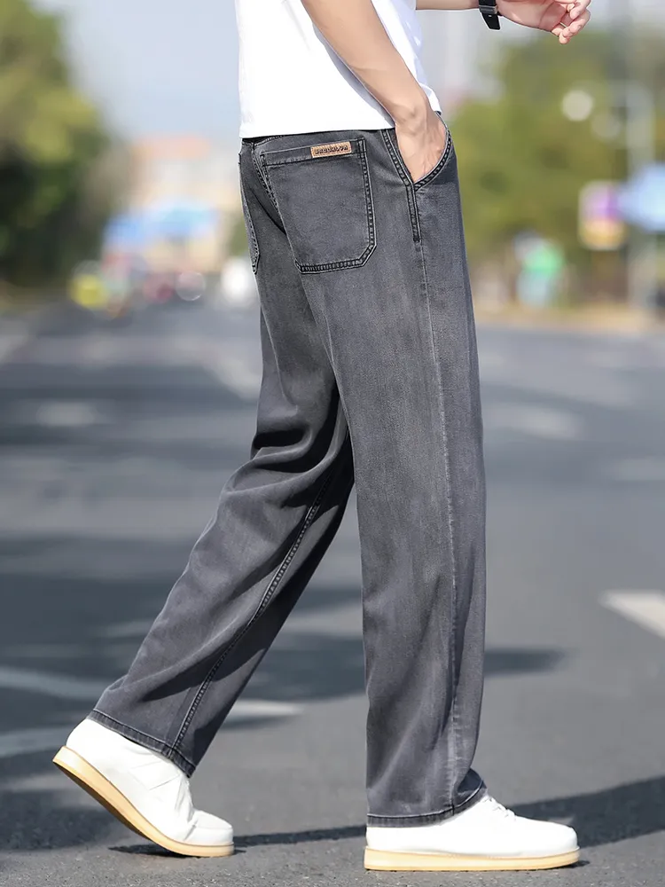 Loose Wide-leg Men's Thin Jeans Lyocell Soft Drape Fabric Comfort Trousers Spring Summer Fashion Brand Washing Denim Pants — image 3