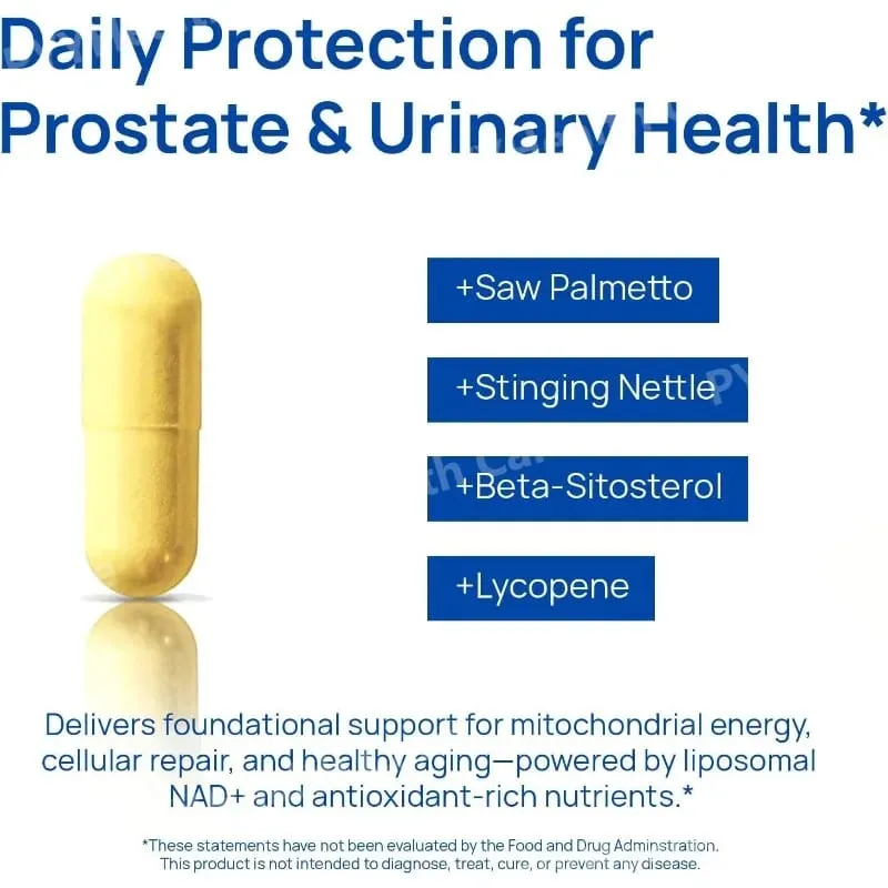 Mens NAD+ Complex 60 Capsules - Liposomal NAD+ Resveratrol CoQ10 Saw Palmetto for Cellular Energy Prostate & Hormonal Support