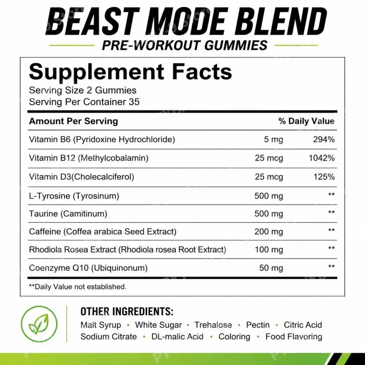 Docteat Beast Mode Blend Pre Workout Gummies Energy Focus & Endurance Support for Strength Training & Active Gym Days 70 Count