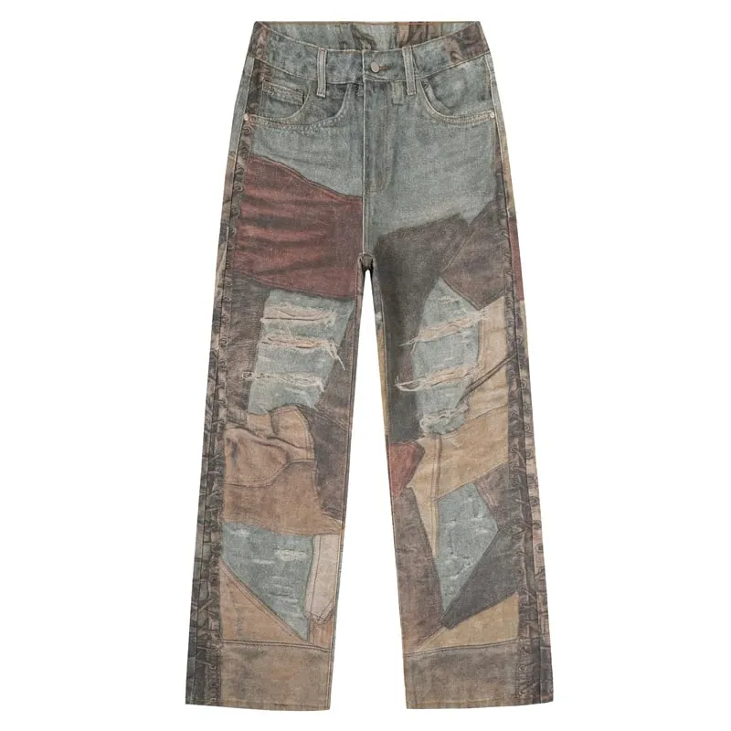 Printed Patchwork Jeans 2026 Spring New Fashion Streetwear Y2k Pants Casual Loose Vintage Hip Hop Denim Trousers Male — image 2