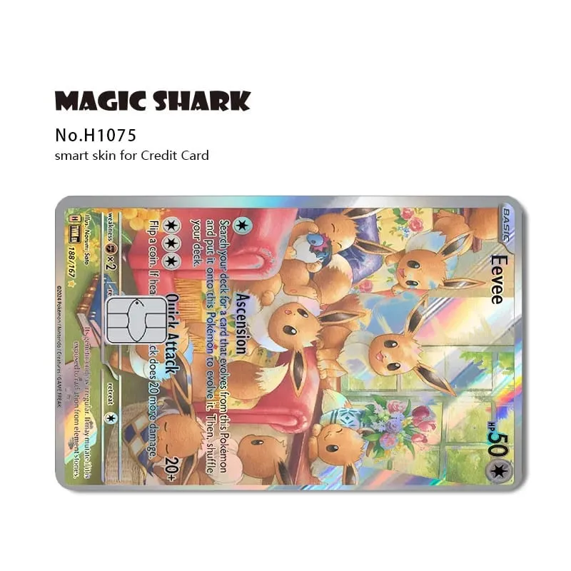 Magic Shark Mew Charizard EX Eevee Gengar Pikachu TCG Card Holographic Laser Skin Film Sticker for Bank Credit Card — image 13