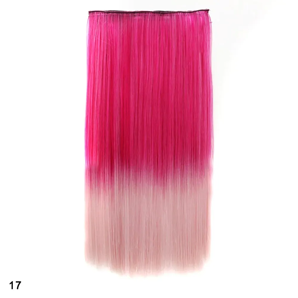 Zolin Straight Hair Clip In Hair Extension Rainbow Colorful Ombre Color One Piece With 5Clips Synthetic Cosplay Hairpieces — image 16