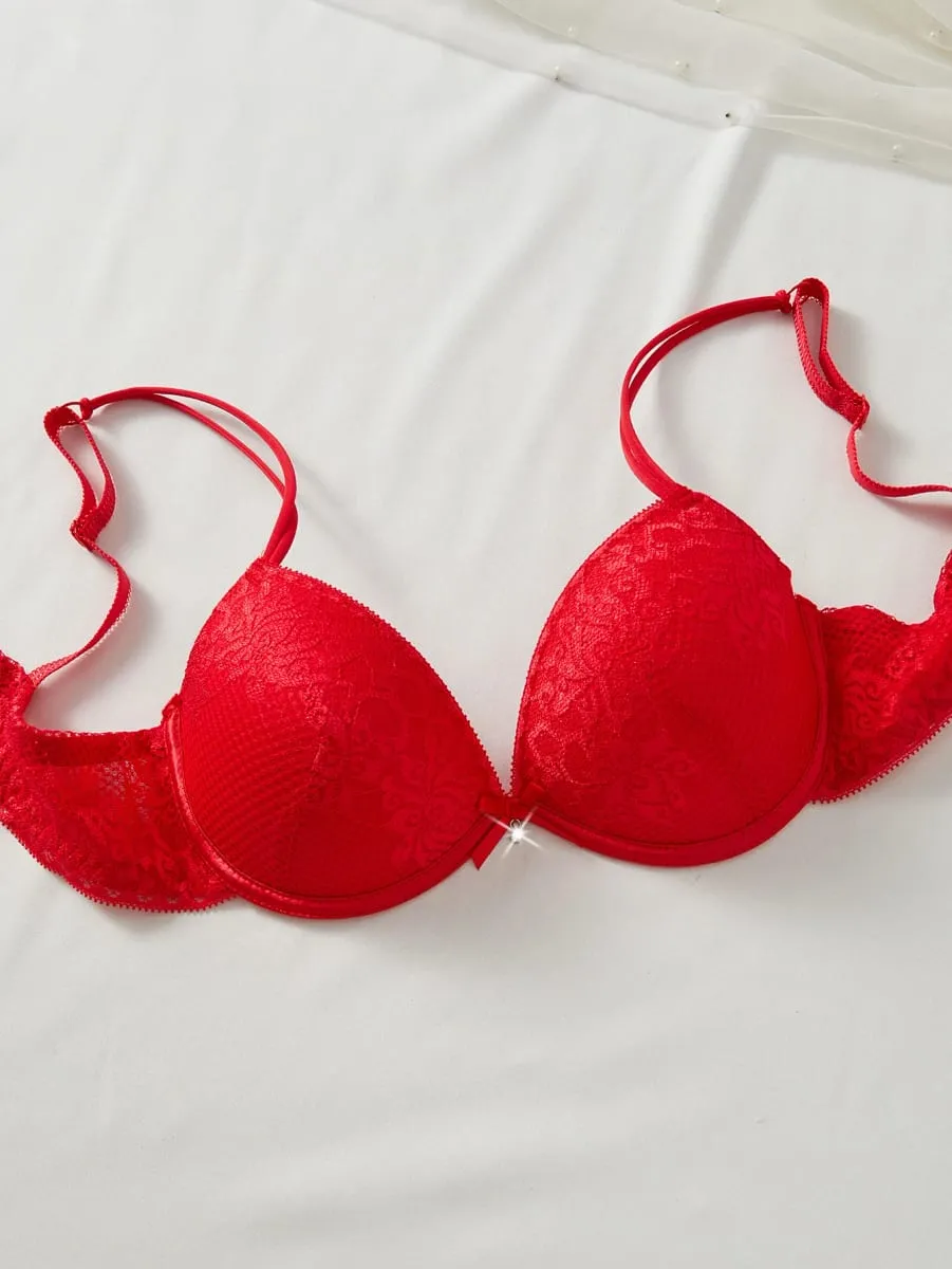 4Set Women Floral Lace Lingerie Set Underwire Push up Bra Breathable Sheer Hollow Panties Ladies Underwear Set — image 5