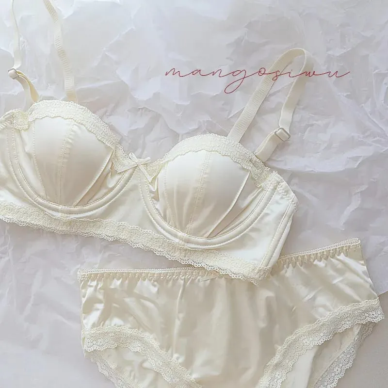 Luxury French Minimizer Bra Satin Lace Thin Cup Soft Underwire Uplift Centering Anti-Sagging Solid Comfort Support Elegant Women — image 4