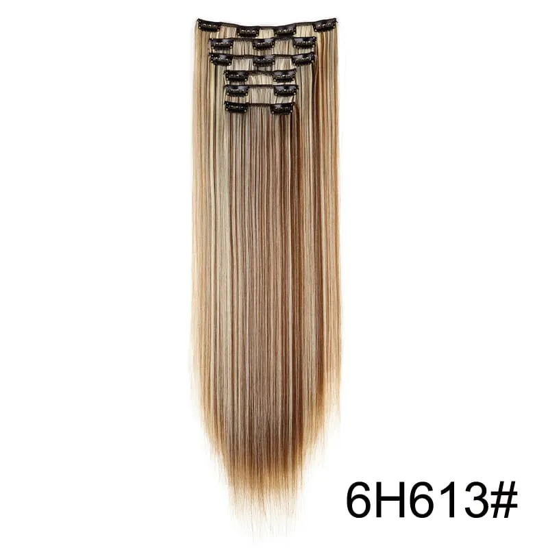24Inch Synthetic 16 Clips in Hair Extensions Long Straight Hairstyle Blonde Black Hairpieces Heat Resistant False Hair