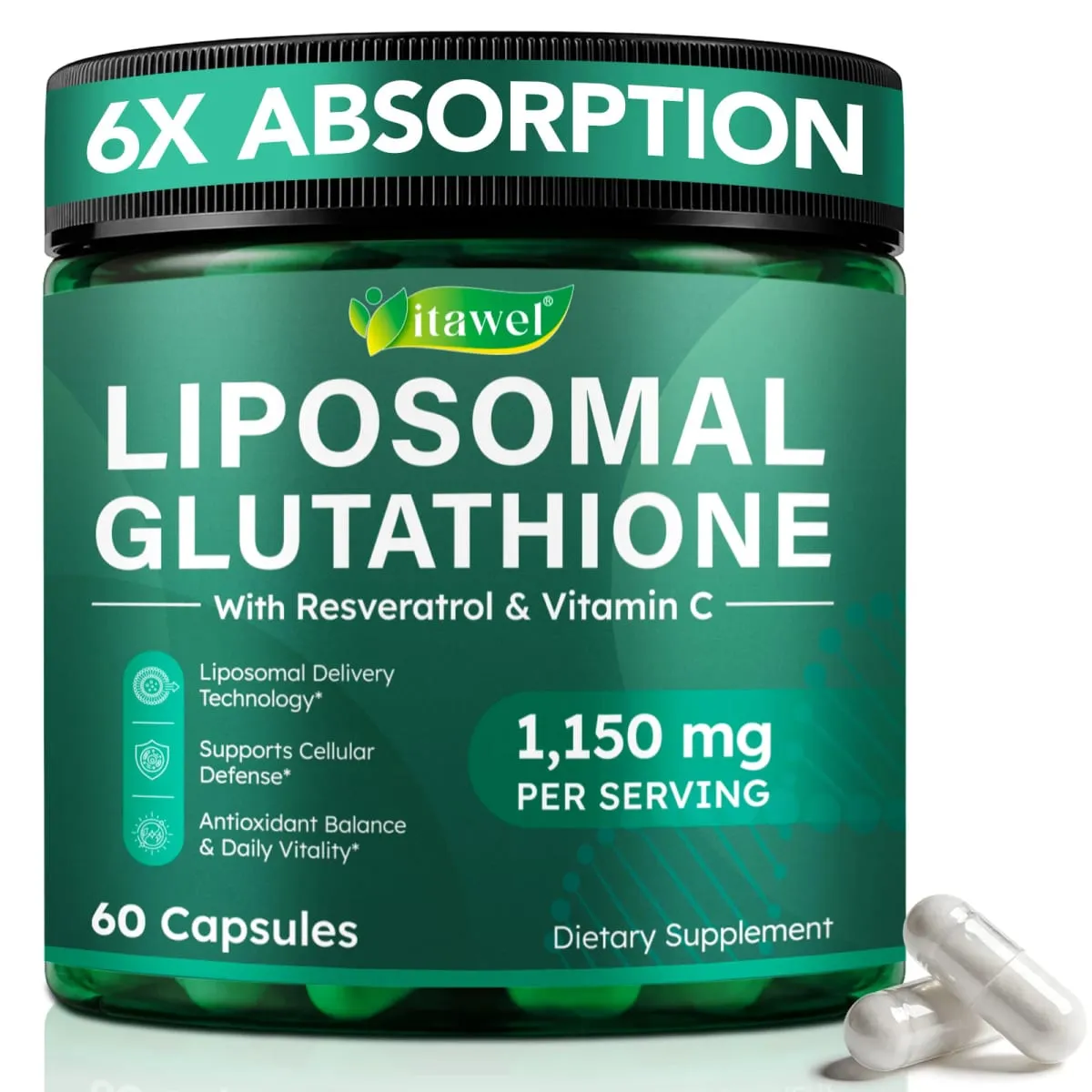 Itavel Capsule di glutatione liposomiale con resveratrolo, vitamina C e selenio, supporto antiossidante per la difesa cellulare, 60 capsule
