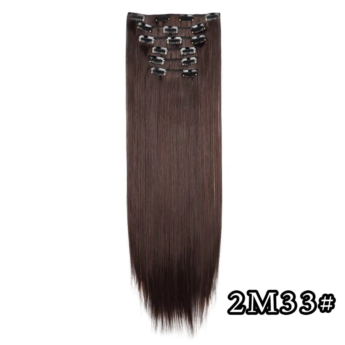24 Inch Synthetic Clip in Hair Extensions Long Straight Heat Resistant Fiber Hairpiece for Party Cosplay Daily Wear Blonde Black