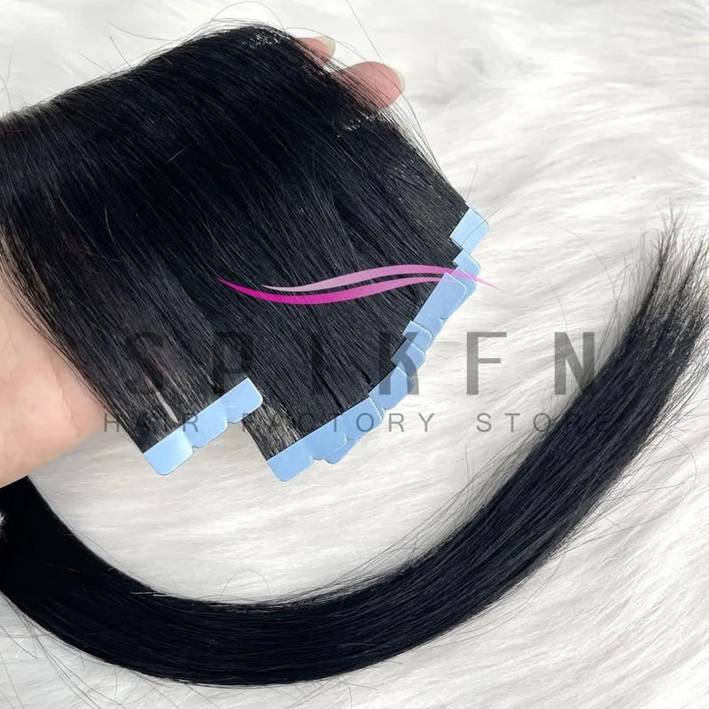 Mini Tape In Human Hair Extensions 12"-20" Machine Remy Skin Weft Adhesive Tape Hair Natural Black Tape Ons 10pcs for Women