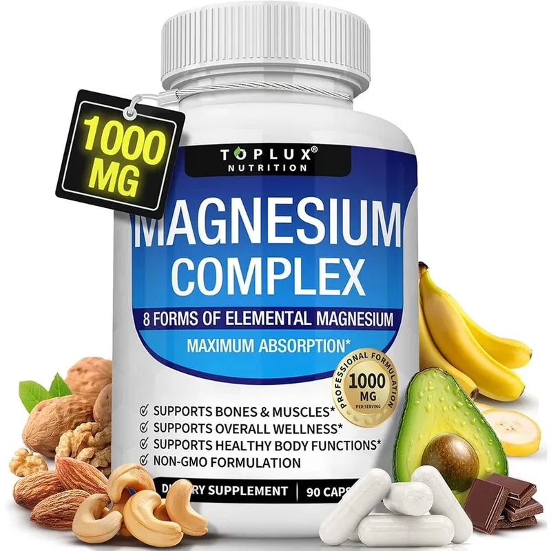 Magnezyum Kompleksi 1000mg Glisinat Sitrat Oksit Aspartat Orotat Malat Taurat Yüksek Abs ile 8 Elemental Magnezyum Takviyesi