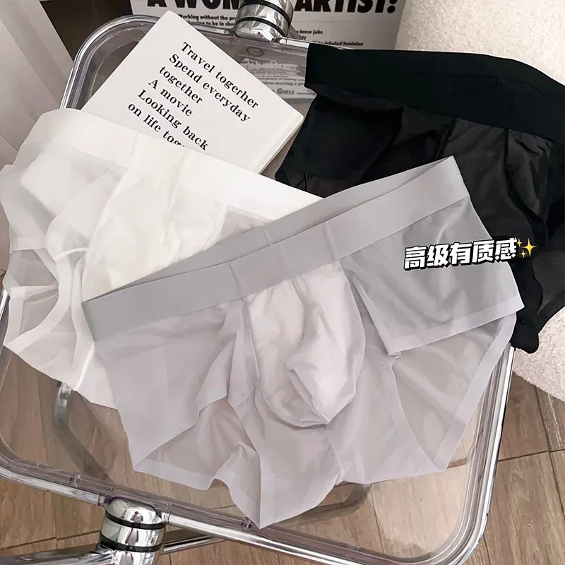 Transparent Men's Briefs Ultra-thin Ice Silk Quick Dry Panties Sexy U Bulge Pouch Man Underwear Breathable Underpants Cuecas — image 19