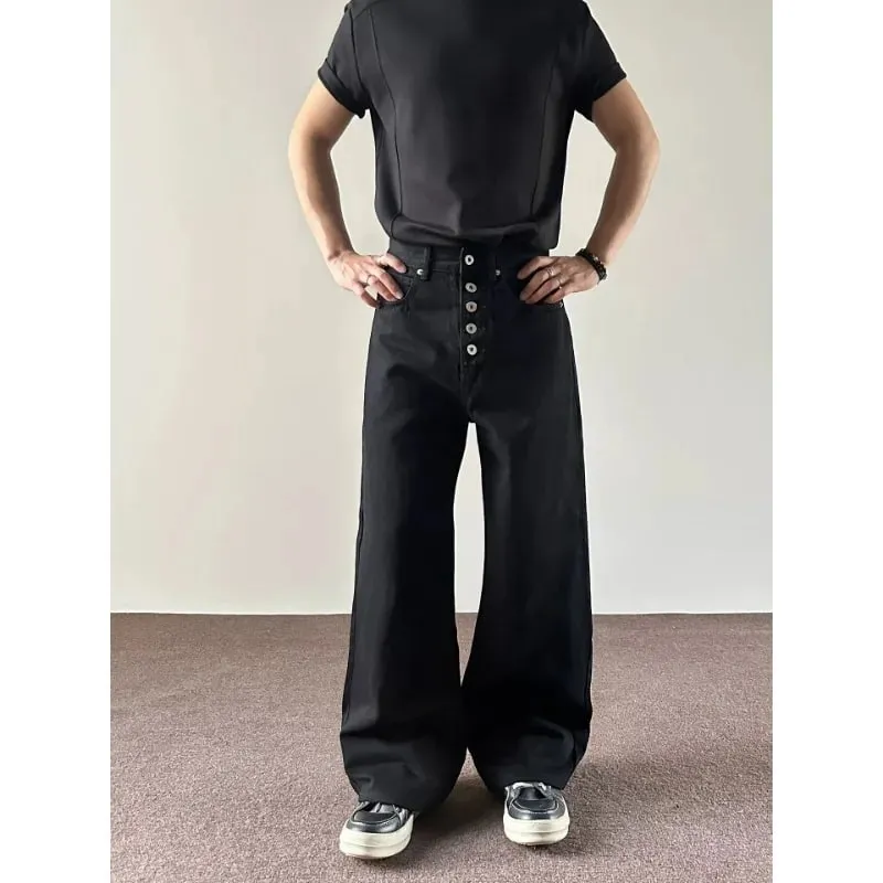 Men's Jeans Black Baggy Denim Pants American Style Rivet Five Button Pocket Loose Fit Streetwear Man Pants — image 5