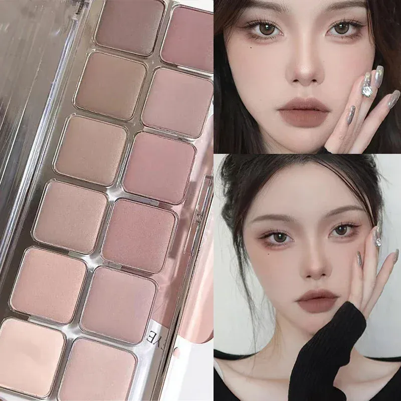 Paleta cieni do powiek o niskim nasyceniu 12 kolorów wszystkie matowe koreańskie herbaty morelowa paleta do makijażu oczu makijaż codzienny długotrwałe cienie do powiek — image 2