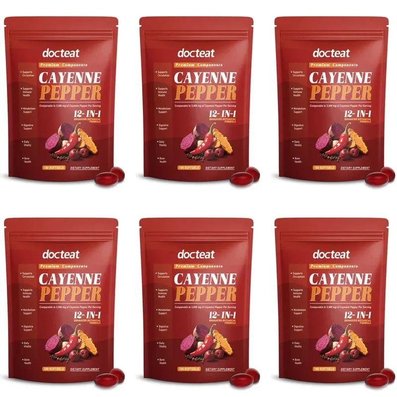 Docteat Pepper Cayenne 12-in-1 Softgels Immune Health and Bone Support with Berberine and Black Pepper Extract 180 Softgels