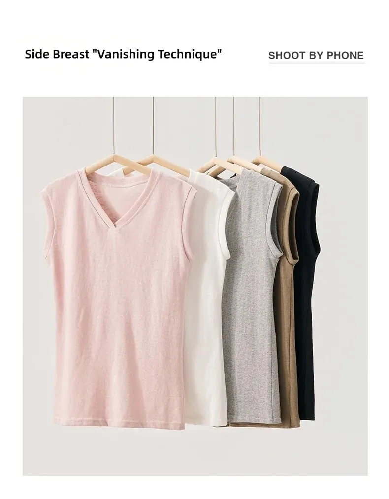 Solid-Color Cotton V-Neck Base Layer Tank Top Women's Soft Breathable Sleeveless Top Outerwear — image 9