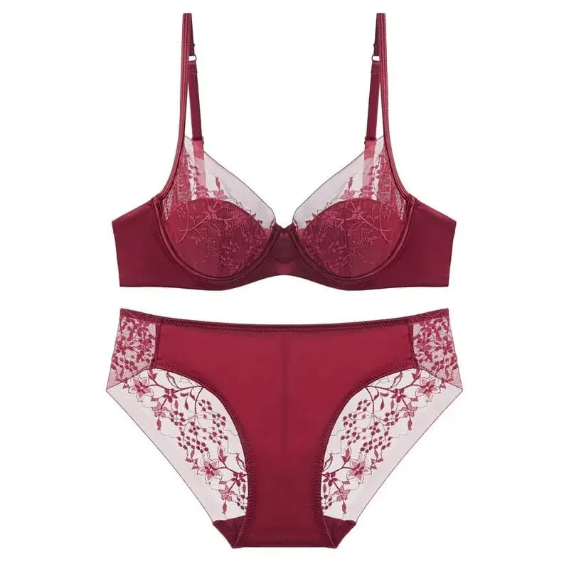 Lace Lingerie Set Thin Cup Minimizer Bra Panty Kit Comfort Full Coverage Intimates For Big Bust Festive Daily Women Underwear — image 11