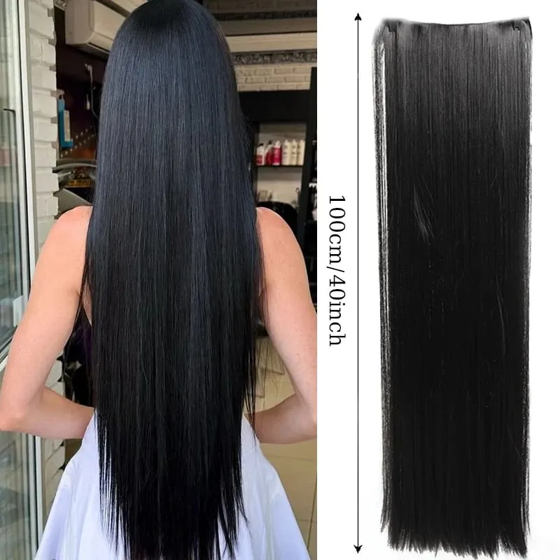 40inch Super Long Hair Extensions Wig Straight 5Clips in Hair Extensions Synthetic Hairpiece Fake Hair for Women Daily Party Use