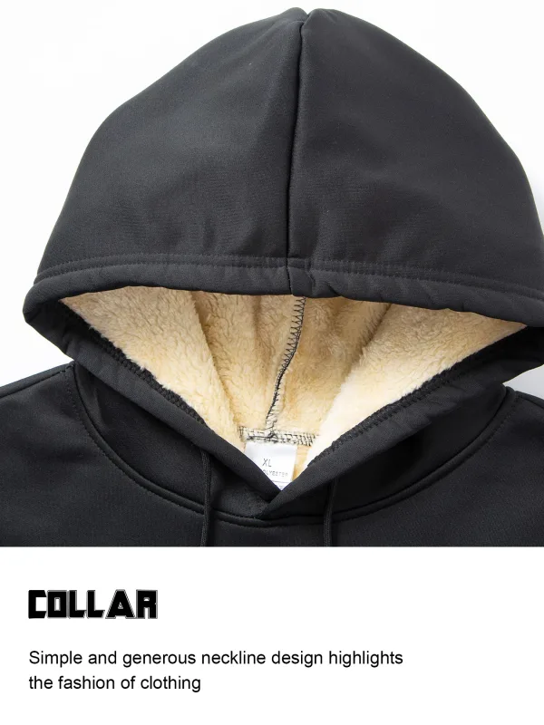 Sweat à capuche en laine d'agneau pour homme et femme, épais, chaud, coupe-vent, imprimé, pull ample, noir, hiver