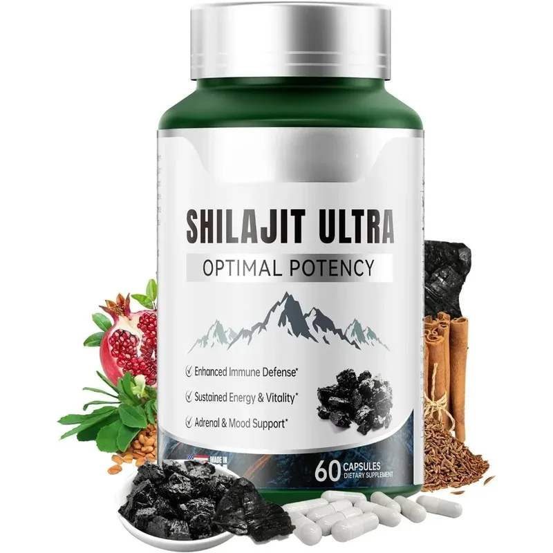 Herbal Shilajit Natural Mineral Supplement with Fulvic Acid 60 Capsules Daily Wellness Vitality Balance Formula for Men's Health