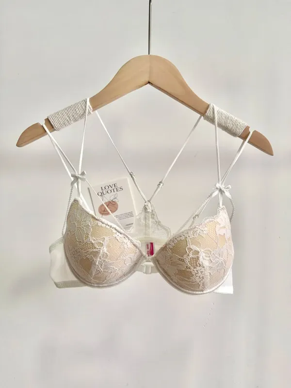 Minimal Romantic Coquette Lace Front Clasp Bra Set Wirefree Ultra Thin Straps Beauty Back Small Bust Create Curvy Lookr MOYISU — image 11