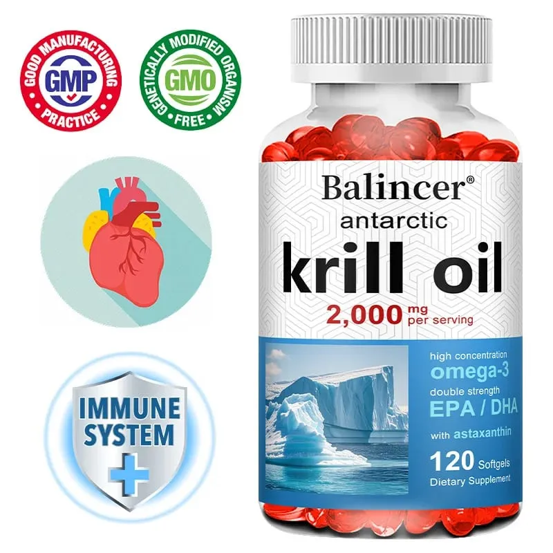 Antarctic Krill Oil 2000mg Supplement 3X Strength Natural Source of Omega-3s EPA 240mg + DHA 160mg + Astaxanthin 800mcg — image 1