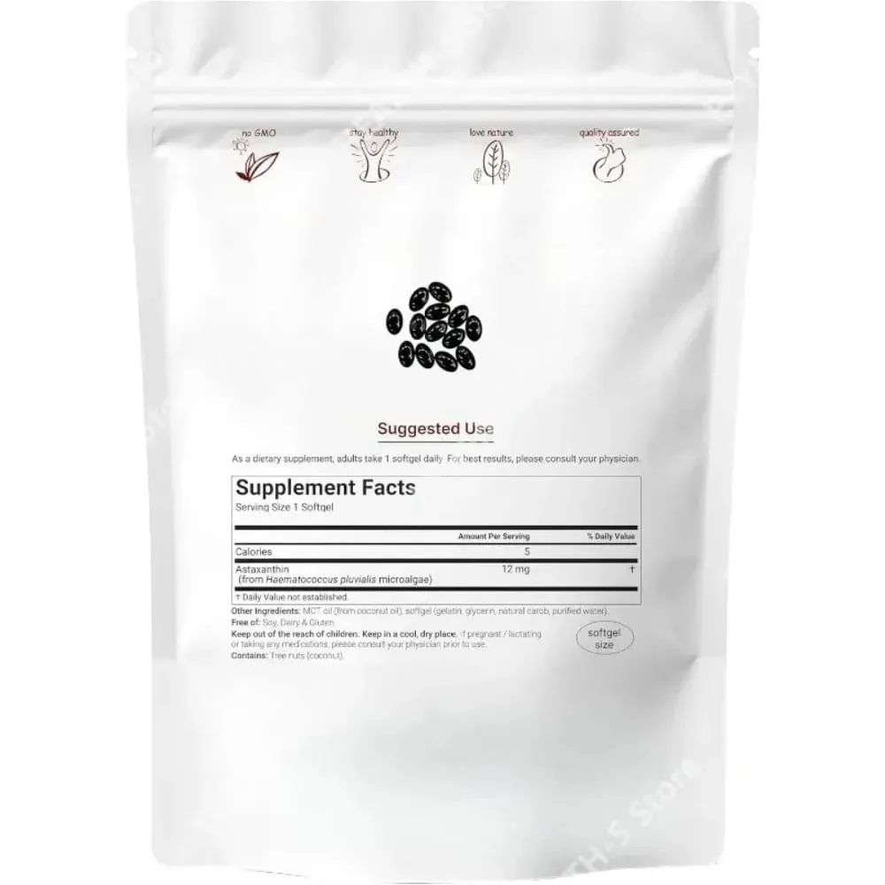 Astaxanthin 12mg softgels - daglig antioxidantstøtte Ikke-GMO glutenfri sojafri 120 kapsler til voksne — image 4