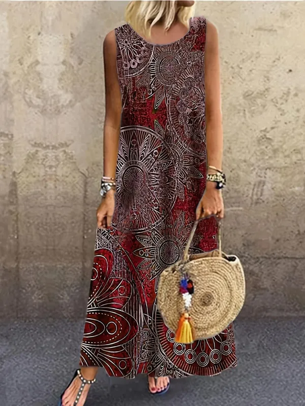 Women's Casual Dress with a Round Neck Sleeveless Featuring Paisley Pattern Print Leisure Bohemian Trendy V-neck Ankle-length — image 4