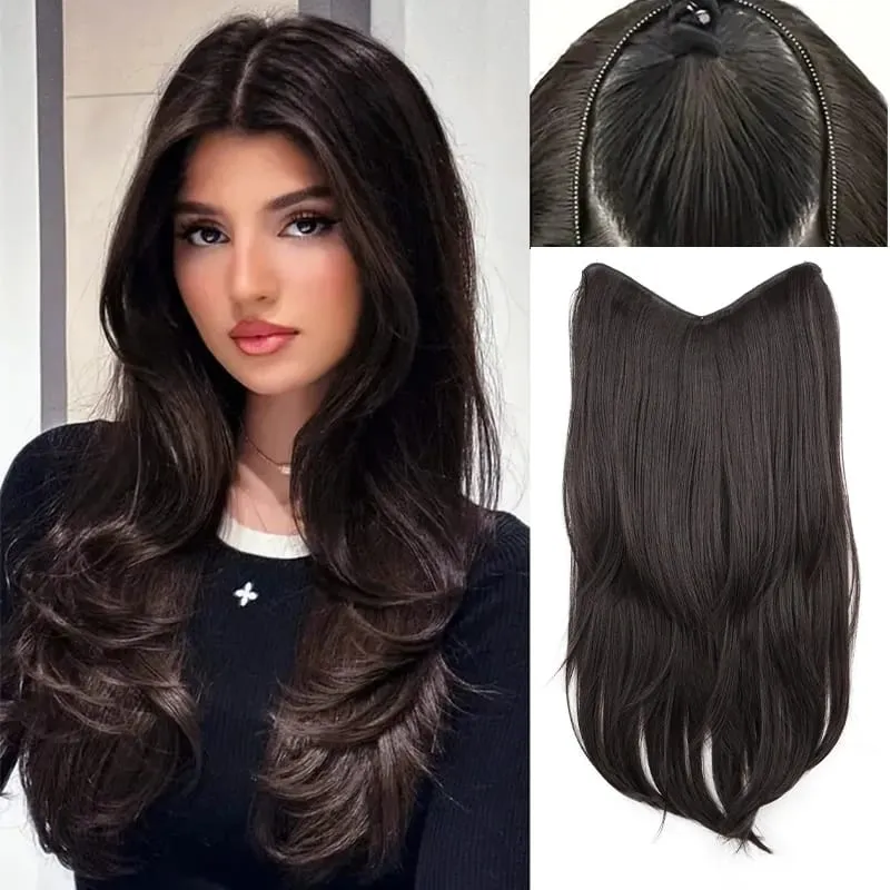 22Inch Synthetic V-Shaped Long Straight Layered Hair Extension Fluffy Increase Natural Invisible Hairpiece Wig for Women — image 8