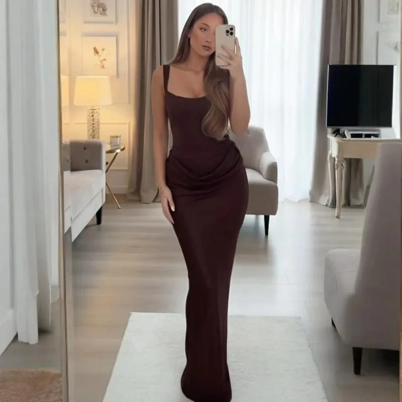 Μαξί φόρεμα Typhaland Slim Πλισέ Γυναικείο Αμάνικο σέξι βραδινό φόρεμα για πάρτι Καλοκαίρι 2026 Μοντέρνα γυναικεία ρούχα