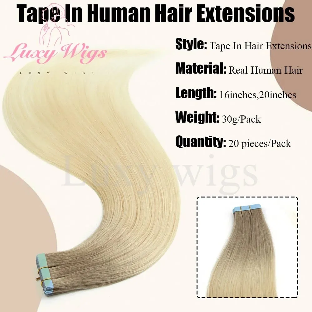 Highlights Blonde Tape in Hair Extensions Human Hair Straight Black Blonde Seamless PU Skin Weft Tape In Hair Extensions 20PCS