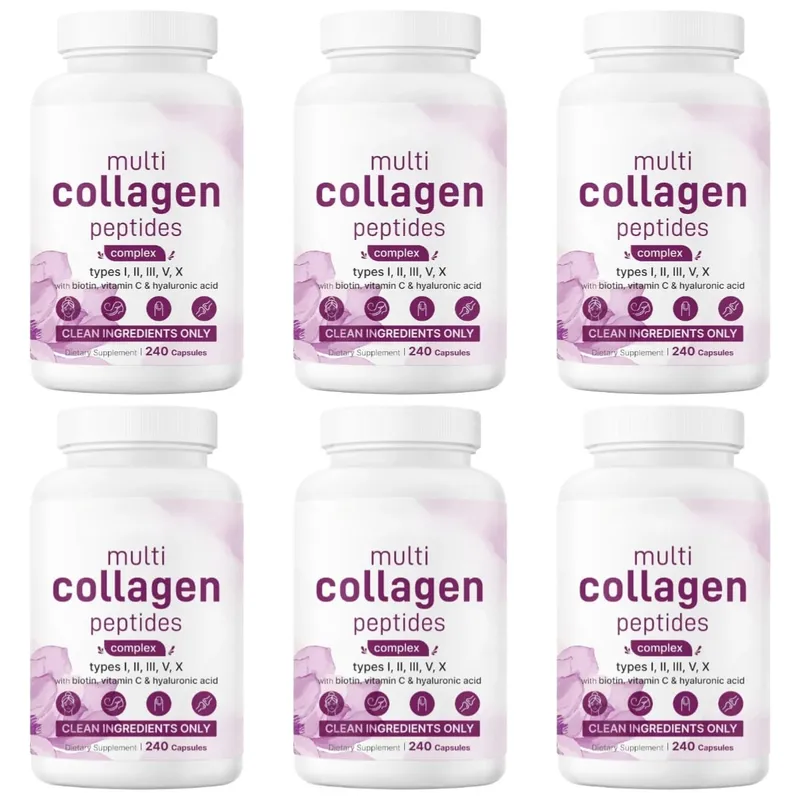 Multi Collagen Peptides Kapsler med Biotin Vitamin C og Hyaluronsyre Indeholder æg og fisk 240 kapsler