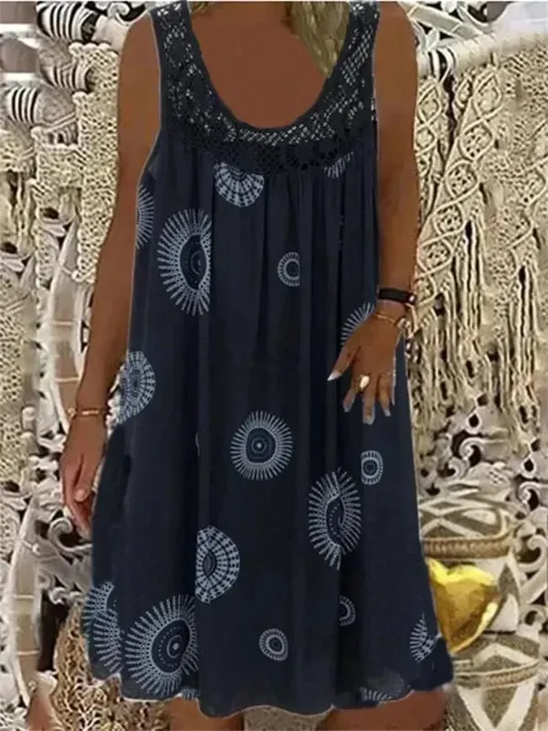 Damen-S-5XL-Größe, digital bedruckt, schulterfrei, sexy Leibchen, locker sitzendes Kleid, Spitze, Freizeitkleid, Sommerkleid
