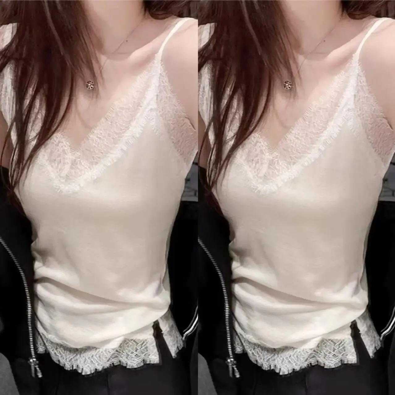 Pure Cotton Lace V-Neck Strap Vest Women's Spring Summer New plus Size Slim Fit Outerwear Inner Match Sleeveless Top