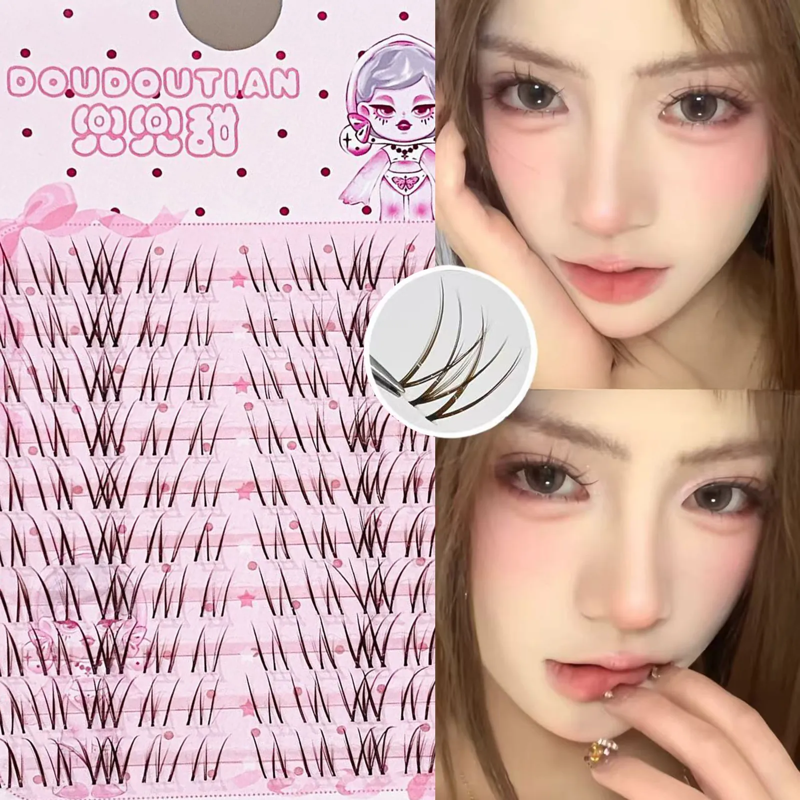 3/10 Baris Bulu Mata Palsu Coklat Manis Natural Whispy Fluffy Air Manga Sambungan Bulu Mata Palsu Gaya Korea Solekan Mata Sempurna — image 2