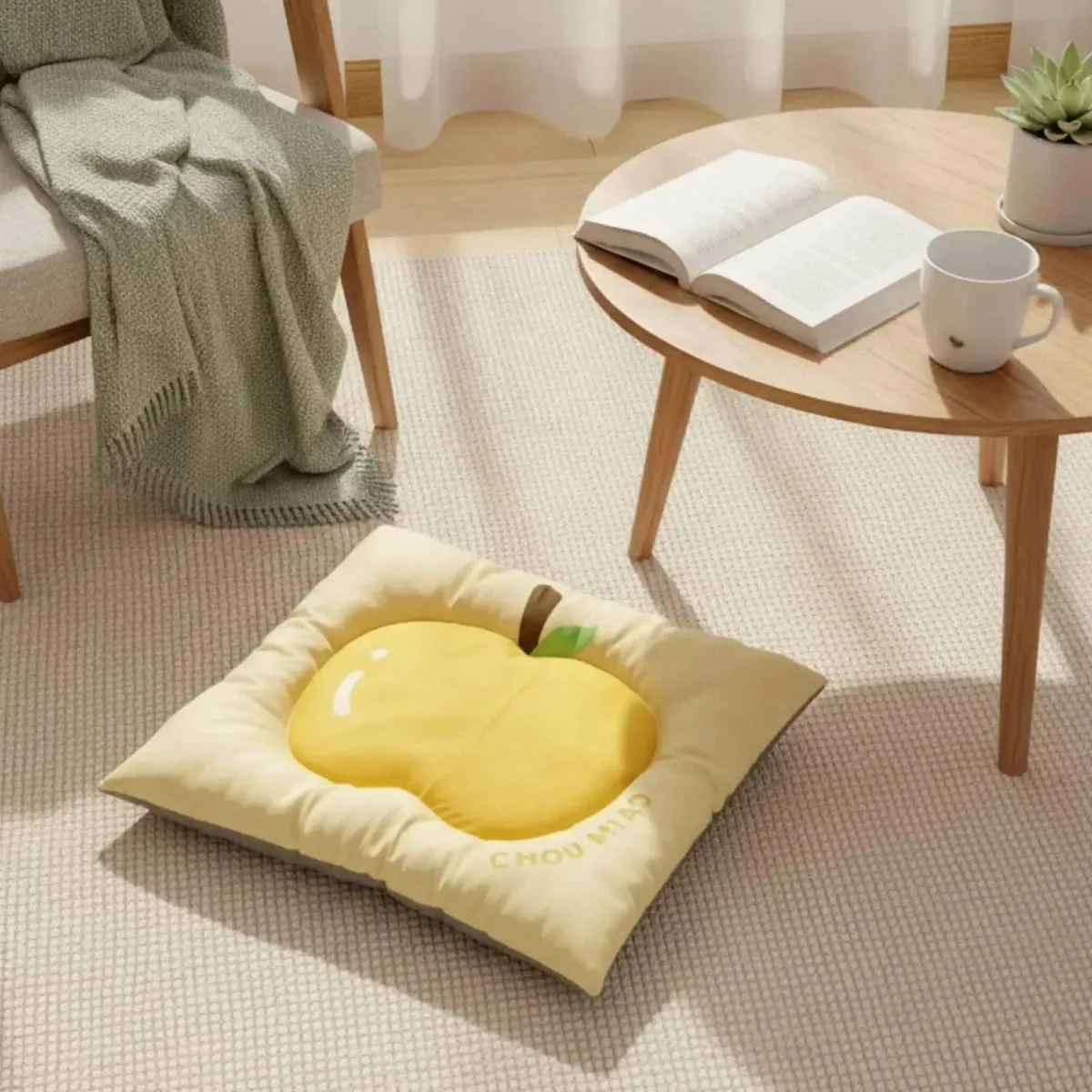Washable Pet Mat with Padded Border Fruit Design Comfortable Sleeping Cushion for Small Dogs Cats Puppy Bedding Pet Supplies