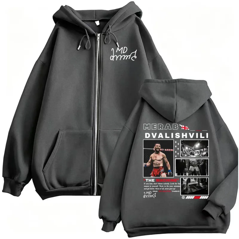 Merab Dvalishvili The Machine Zip Up Hoodies Men Women Harajuku Classic Retro Sweatshirt Jacket Coats High Quality Zipper Hooded