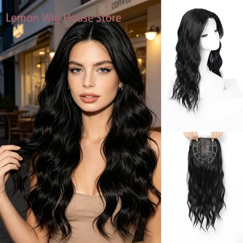 20 Inch Synthetic Long Wave Hair Topper Lace Base Hairpiece Clip on Top Hair for Women Cover Thinning Hair Breathable Wig Piece — image 7