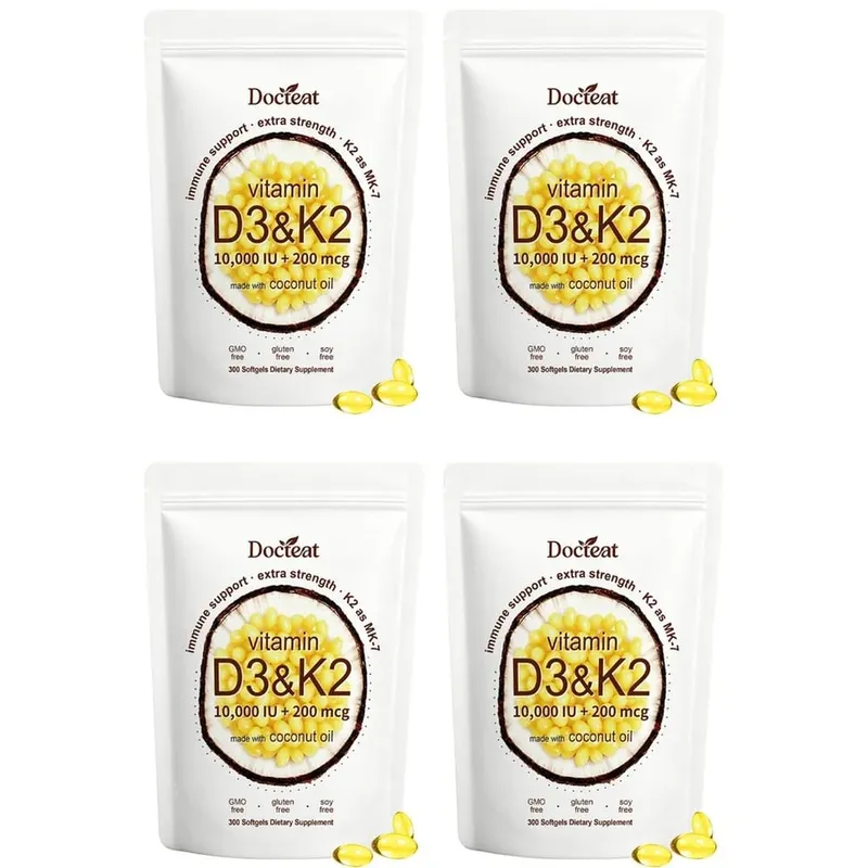 Docteat Vitamin D3 & K2 Softgels with Immune Support and Bone Health Coconut Oil GMO Free Gluten Free Soy Free 300 Softgels — image 10